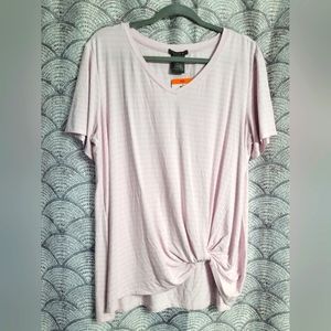 Matty M Petal Pink Striped V Neck Twist Front Tee Plus Size XXL
